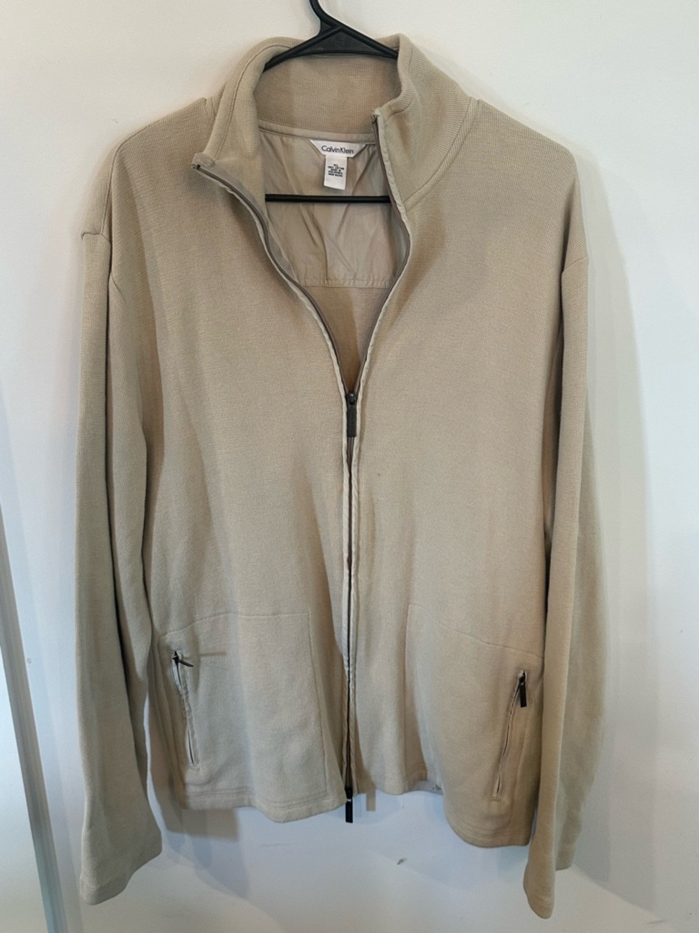 Calvin Klein Men’s Beige Zip-Up Fleece Jacket
